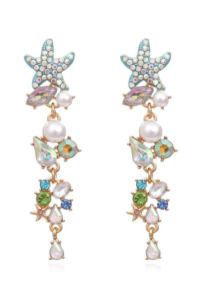 Starfish Earrings - Pearl - Stud - Long Earrings - Women's Earrings-Grace Aura