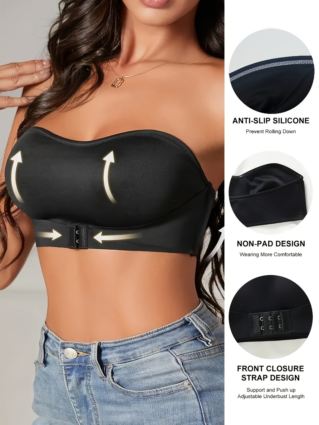 Strapless Bra | Non Padded | Front Closure | Bandeau Bra | Front Fastening Bra-Grace Aura