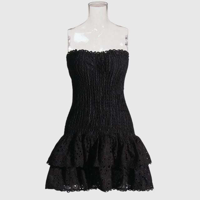 Strapless Dress - Shirred - Ruffle - Mini Dress - Summer Dress-Grace Aura
