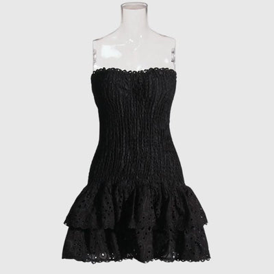 Strapless Dress - Shirred - Ruffle - Mini Dress - Summer Dress-Grace Aura