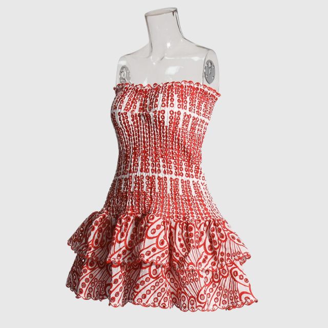 Strapless Dress - Shirred - Ruffle - Mini Dress - Summer Dress-Grace Aura