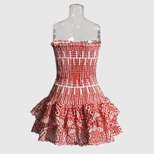 Strapless Dress - Shirred - Ruffle - Mini Dress - Summer Dress-Grace Aura