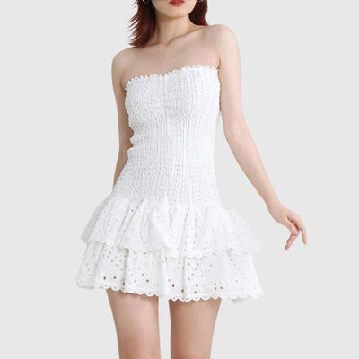 Strapless Dress - Shirred - Ruffle - Mini Dress - Summer Dress-Grace Aura