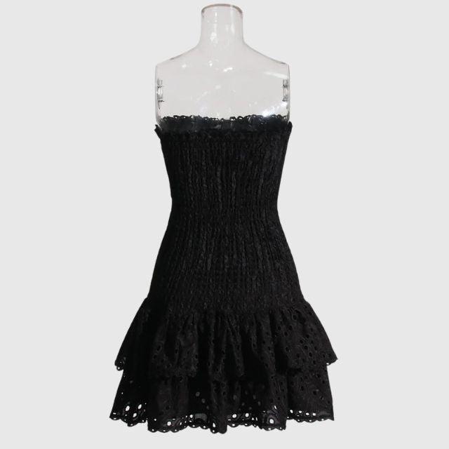 Strapless Dress - Shirred - Ruffle - Mini Dress - Summer Dress-Grace Aura