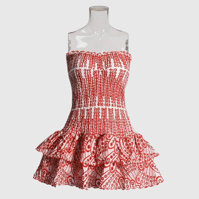 Strapless Dress - Shirred - Ruffle - Mini Dress - Summer Dress-Grace Aura