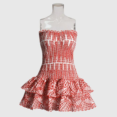 Strapless Dress - Shirred - Ruffle - Mini Dress - Summer Dress-Grace Aura