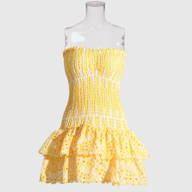 Strapless Dress - Shirred - Ruffle - Mini Dress - Summer Dress-Grace Aura