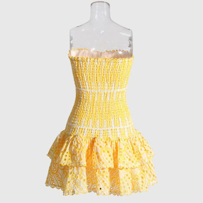 Strapless Dress - Shirred - Ruffle - Mini Dress - Summer Dress-Grace Aura