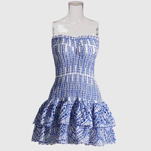 Strapless Dress - Shirred - Ruffle - Mini Dress - Summer Dress-Grace Aura