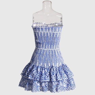 Strapless Dress - Shirred - Ruffle - Mini Dress - Summer Dress-Grace Aura