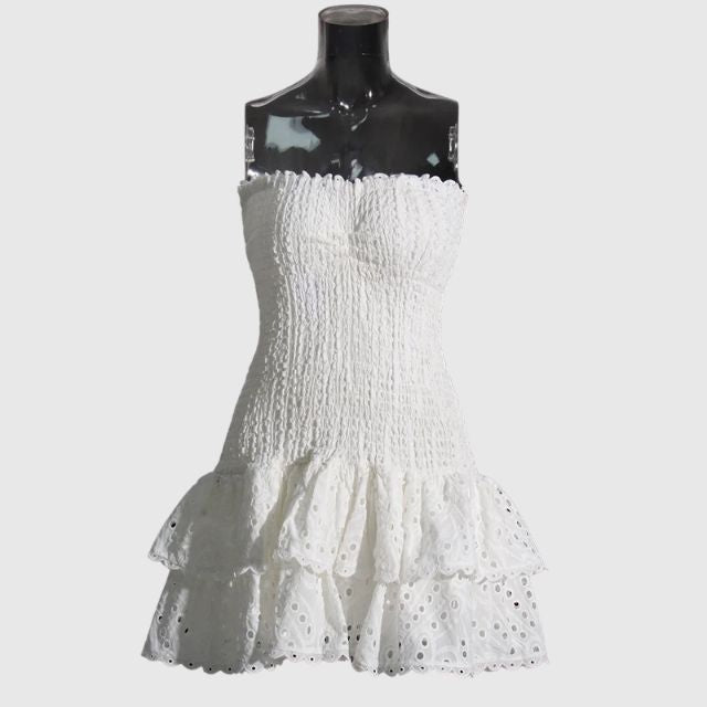 Strapless Dress - Shirred - Ruffle - Mini Dress - Summer Dress-Grace Aura