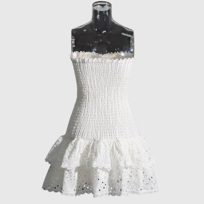 Strapless Dress - Shirred - Ruffle - Mini Dress - Summer Dress-Grace Aura