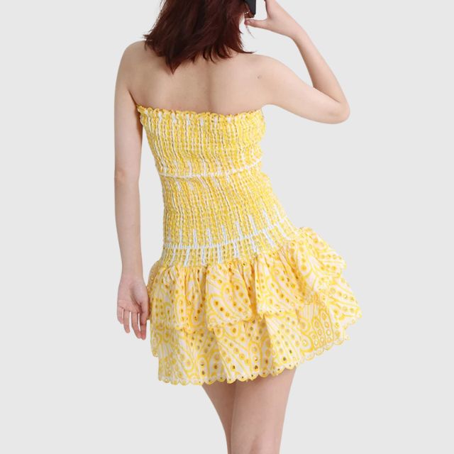 Strapless Dress - Shirred - Ruffle - Mini Dress - Summer Dress-Grace Aura