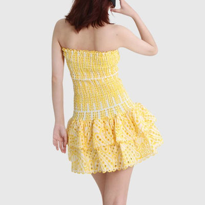Strapless Dress - Shirred - Ruffle - Mini Dress - Summer Dress-Grace Aura