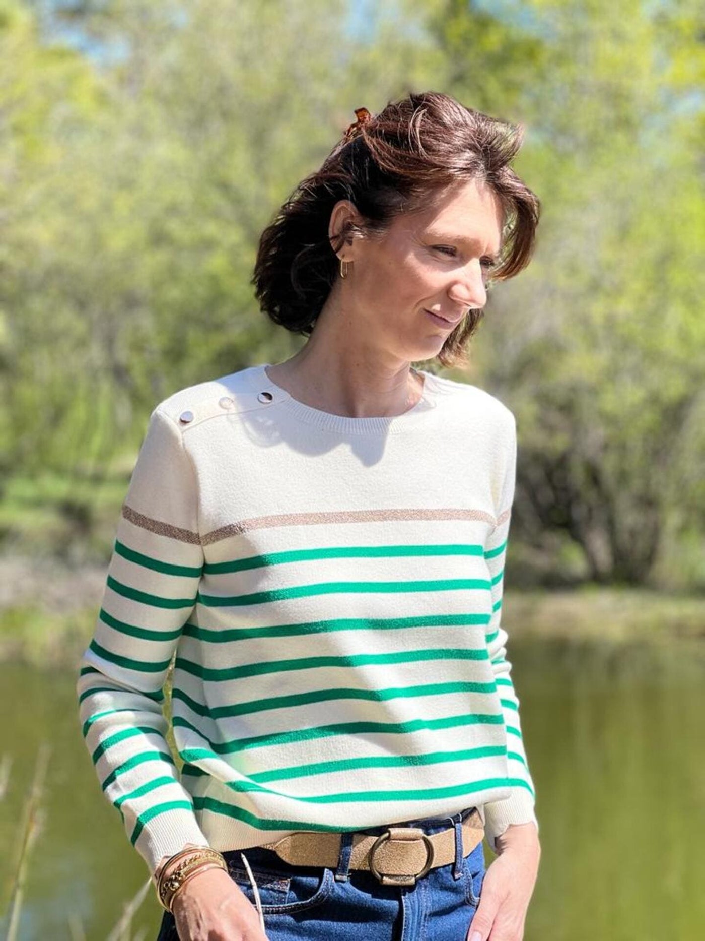 Striped Sweater | Relaxed Fit | Round Neck | Knitted Sweater | Women's Jumper-Grace Aura