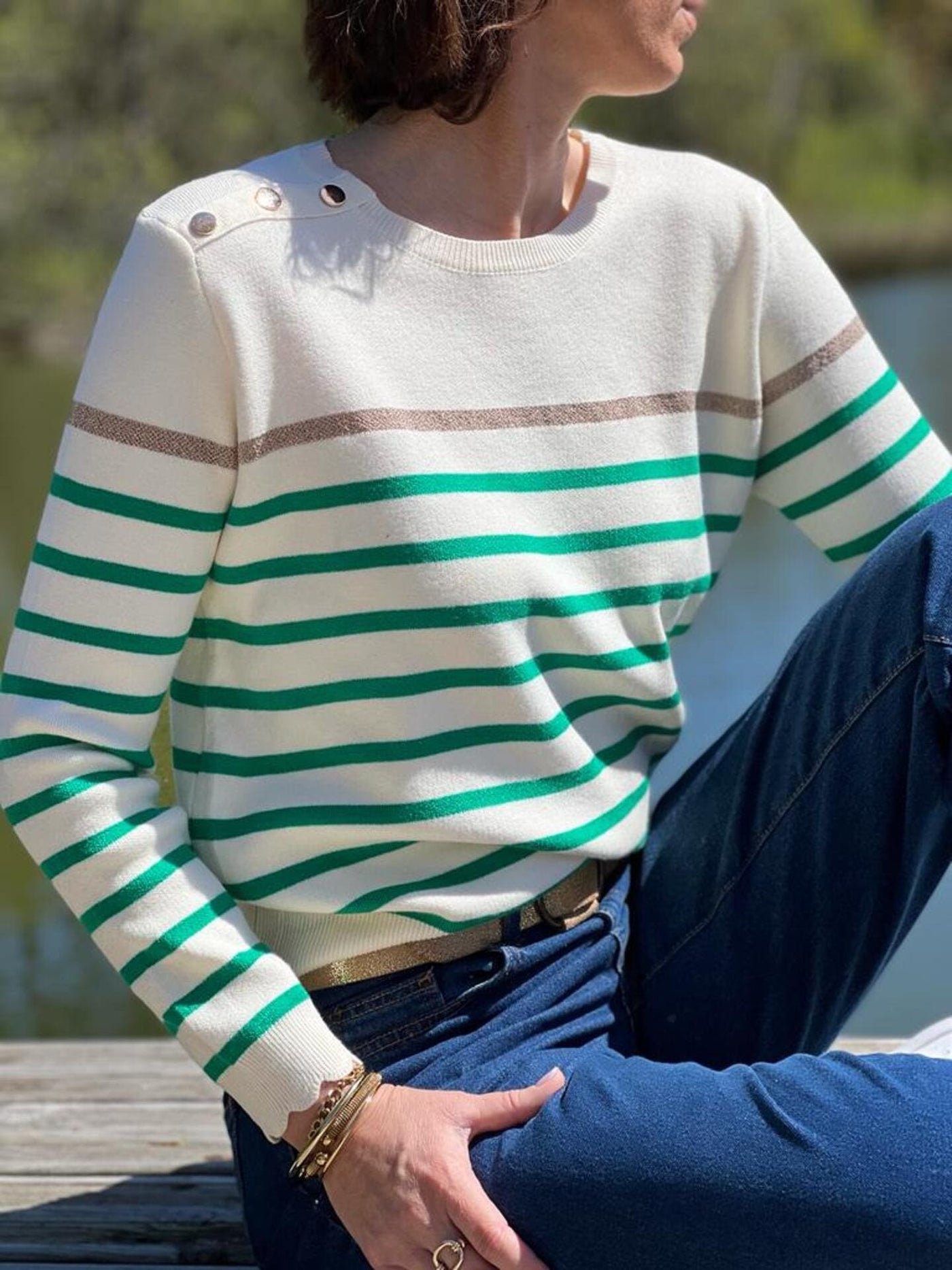 Striped Sweater | Relaxed Fit | Round Neck | Knitted Sweater | Women's Jumper-Grace Aura
