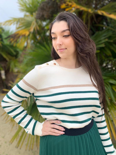 Striped Sweater | Relaxed Fit | Round Neck | Knitted Sweater | Women's Jumper-Grace Aura