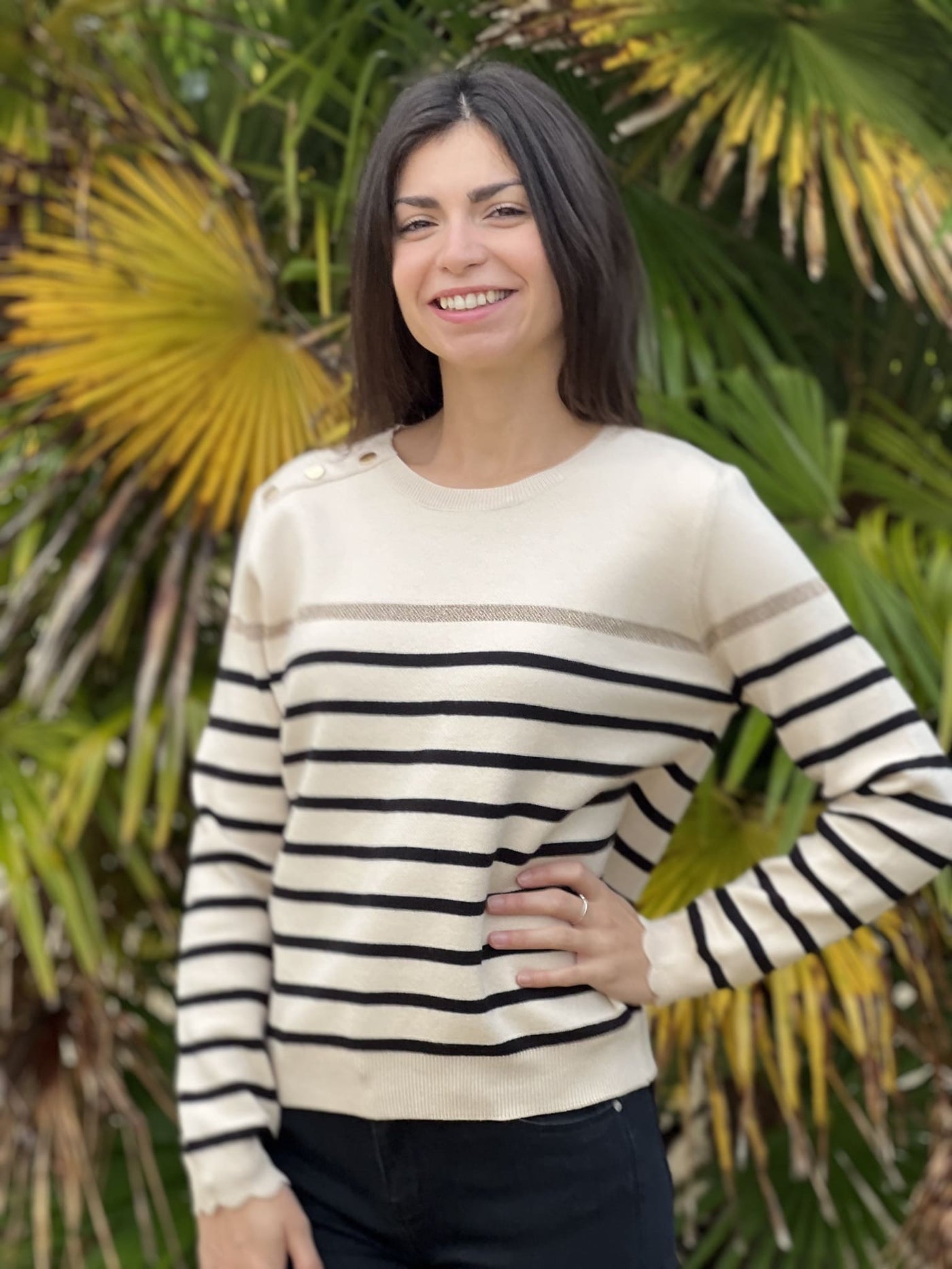 Striped Sweater | Relaxed Fit | Round Neck | Knitted Sweater | Women's Jumper-Grace Aura