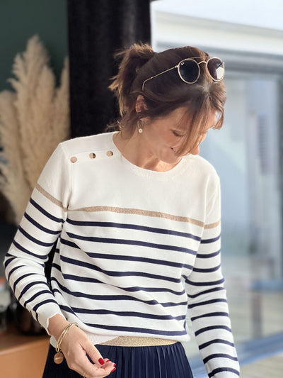 Striped Sweater | Relaxed Fit | Round Neck | Knitted Sweater | Women's Jumper-Grace Aura