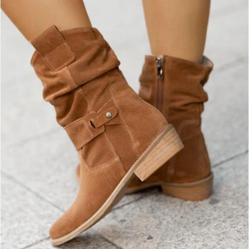 Suede Boots - Women's Low Heel Boho Winter Boots-Grace Aura