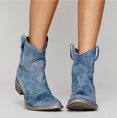 Suede Boots - Women's Low Heel Western Ankle Boots-Grace Aura