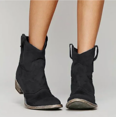 Suede Boots - Women's Low Heel Western Ankle Boots-Grace Aura