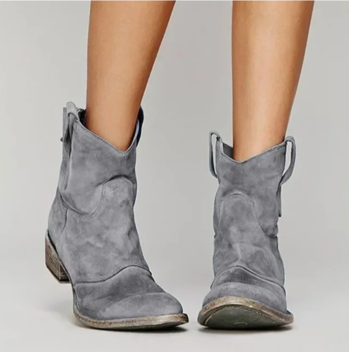 Suede Boots - Women's Low Heel Western Ankle Boots-Grace Aura