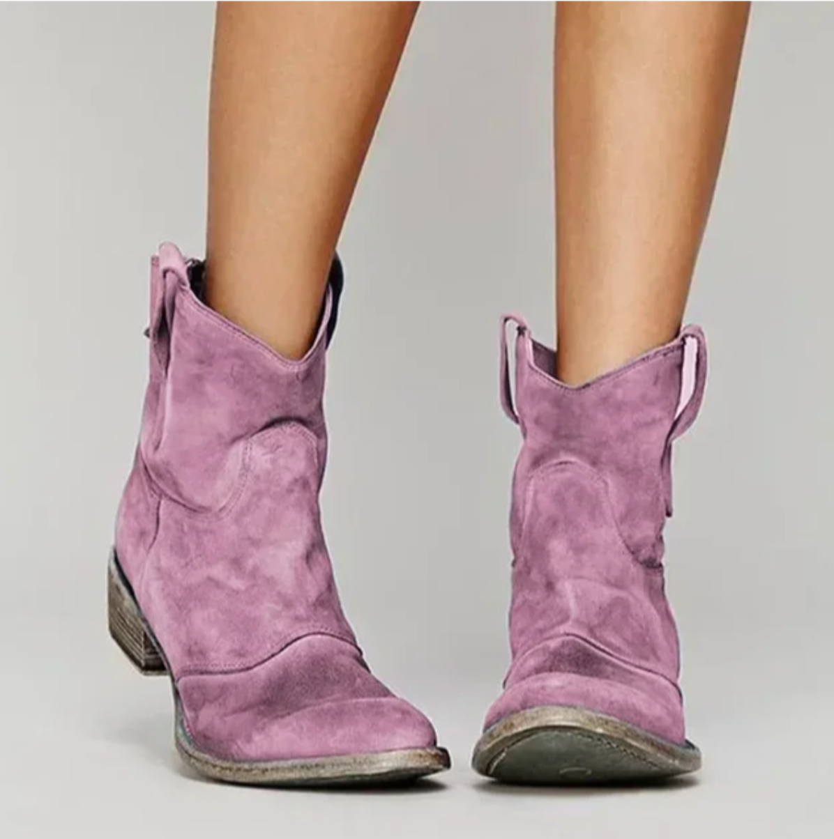 Suede Boots - Women's Low Heel Western Ankle Boots-Grace Aura