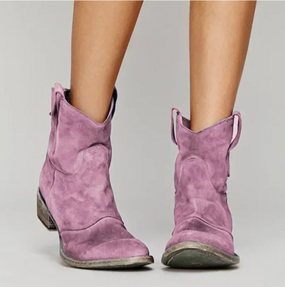 Suede Boots - Women's Low Heel Western Ankle Boots-Grace Aura