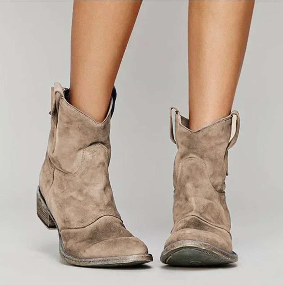 Suede Boots - Women's Low Heel Western Ankle Boots-Grace Aura