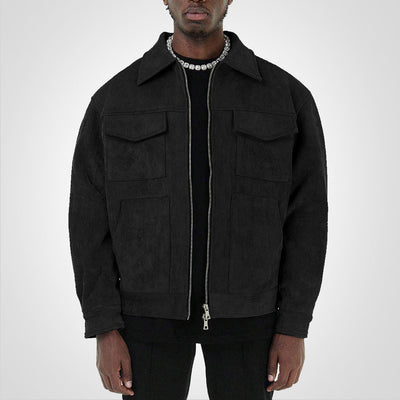 Suede Jacket - Men's Short Zip-Up Autumn Jacket with Pockets-Grace Aura