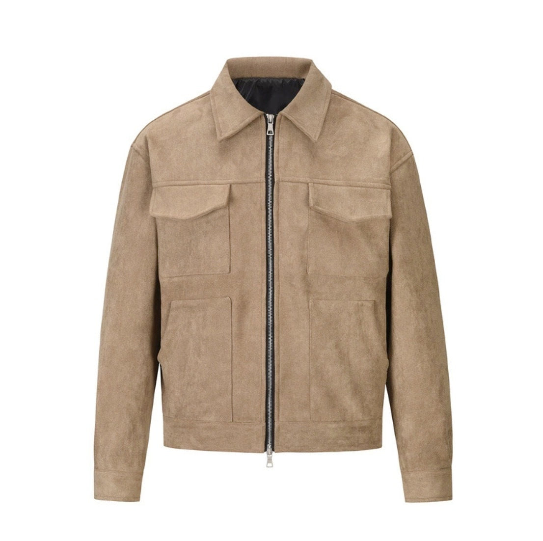 Suede Jacket - Men's Short Zip-Up Autumn Jacket with Pockets-Grace Aura