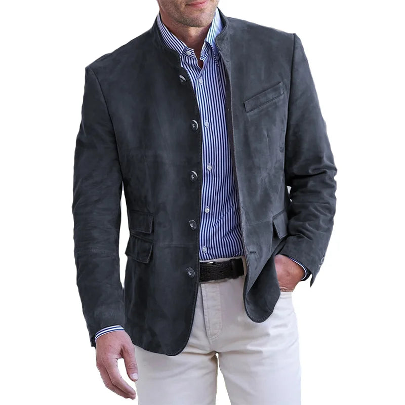 Suede Jacket - Single Breasted - Regular Fit - Suede Blazer - Men's Blazer-Grace Aura