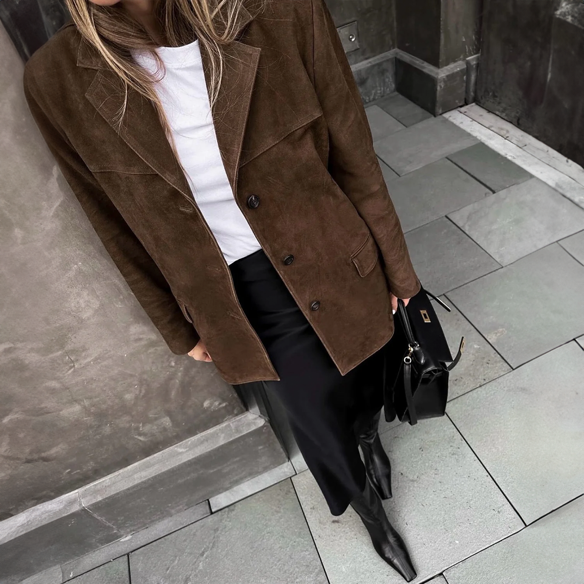 Suede Jacket - Vintage - Oversized - Blazer Jacket - Women's Jackets-Grace Aura