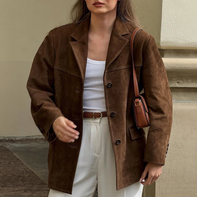 Suede Jacket - Vintage - Oversized - Blazer Jacket - Women's Jackets-Grace Aura