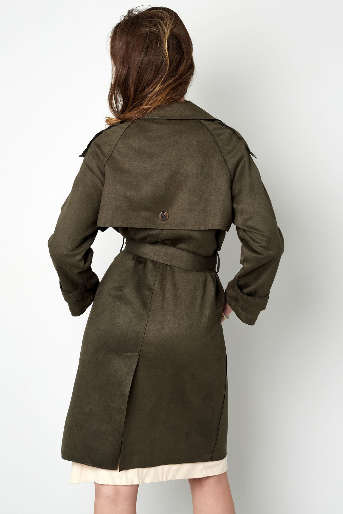 Suede Trench Coat | Mid Length | Autumn | Double Breasted Trench Coat | Women's Trench Coat-Grace Aura
