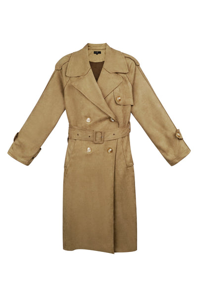 Suede Trench Coat | Mid Length | Autumn | Double Breasted Trench Coat | Women's Trench Coat-Grace Aura