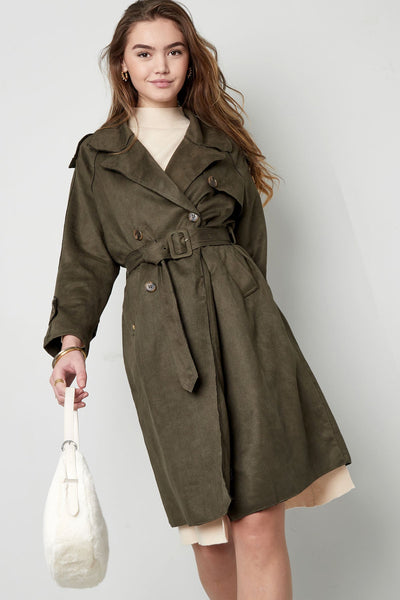 Suede Trench Coat | Mid Length | Autumn | Double Breasted Trench Coat | Women's Trench Coat-Grace Aura