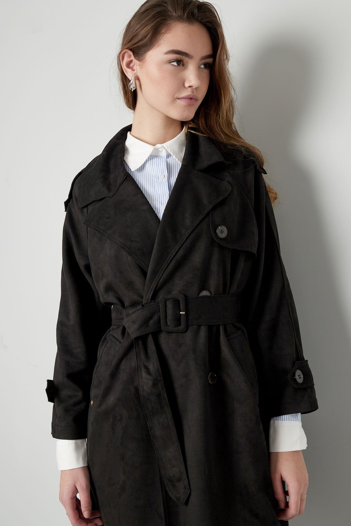 Suede Trench Coat | Mid Length | Autumn | Double Breasted Trench Coat | Women's Trench Coat-Grace Aura