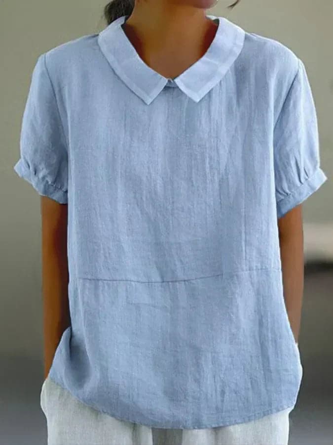 Summer Blouse | Collared | Loose Fit | Short Sleeve Blouse | Ladies Summer Tops-Grace Aura