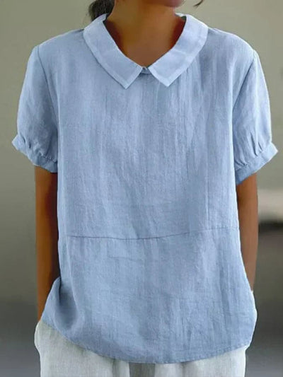 Summer Blouse | Collared | Loose Fit | Short Sleeve Blouse | Ladies Summer Tops-Grace Aura