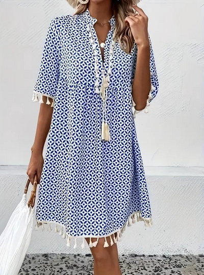 Summer Dress - Half Sleeve - Tassel - Short Dress - Loose Fit-Grace Aura