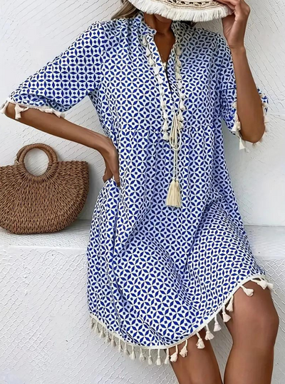 Summer Dress - Half Sleeve - Tassel - Short Dress - Loose Fit-Grace Aura