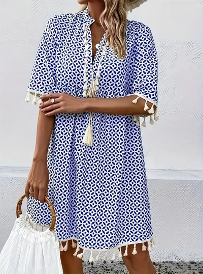 Summer Dress - Half Sleeve - Tassel - Short Dress - Loose Fit-Grace Aura