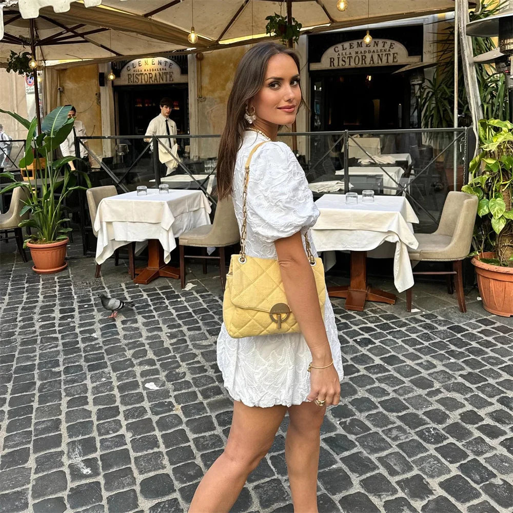 Summer Dress| Puff Sleeve | V-Neck | White Dress | Mini Dress-Grace Aura
