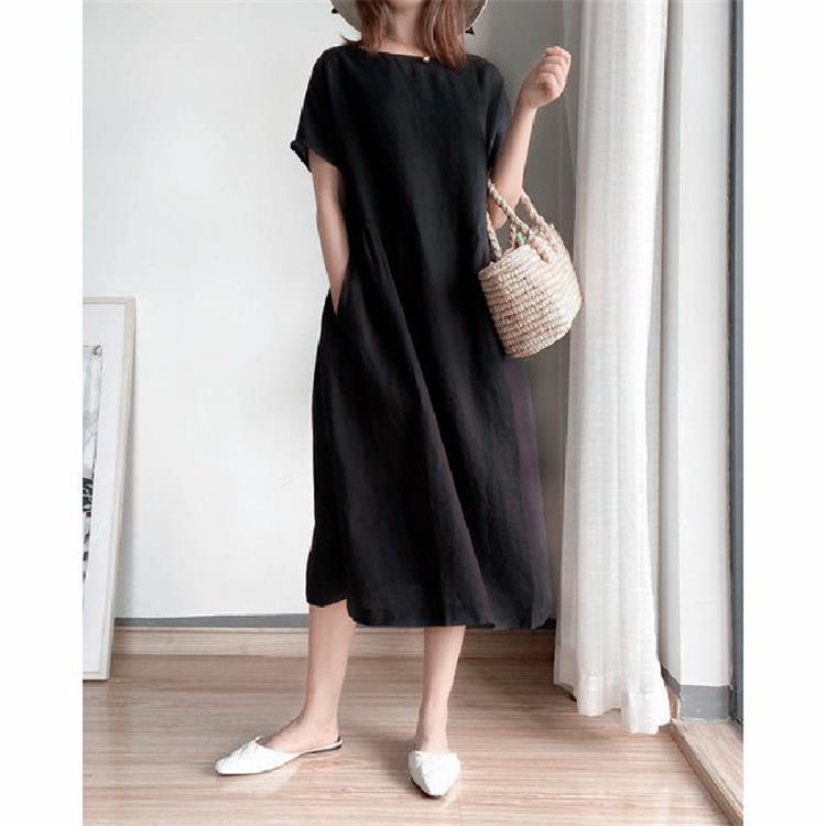 Summer Dress | Short Sleeve | Loose Fit | Midi Dress | Linen Dress-Grace Aura