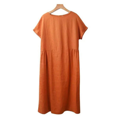 Summer Dress | Short Sleeve | Loose Fit | Midi Dress | Linen Dress-Grace Aura