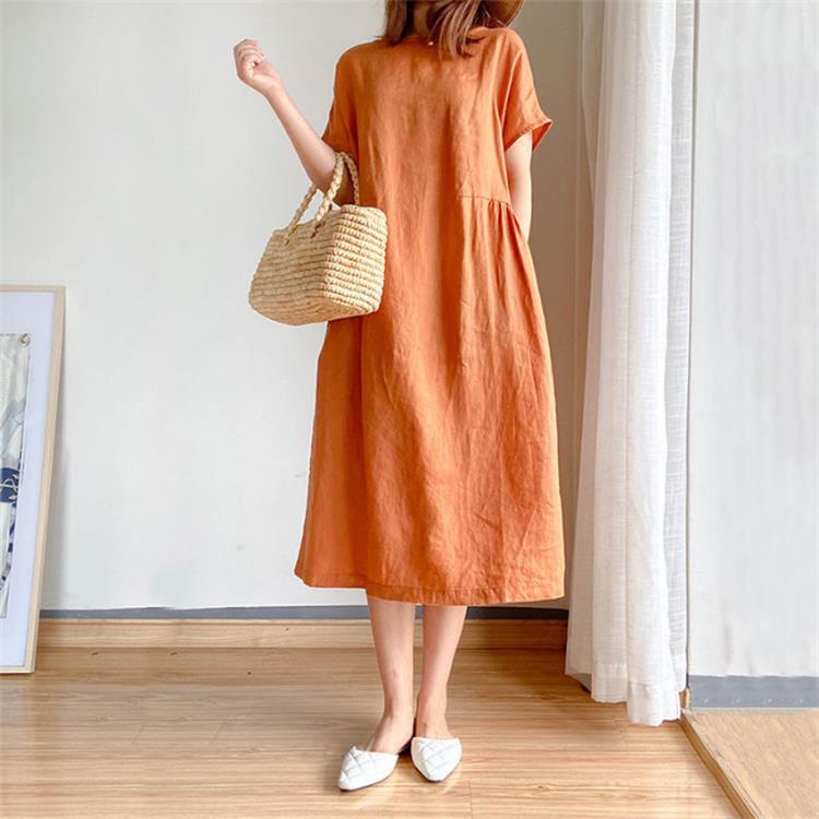 Summer Dress | Short Sleeve | Loose Fit | Midi Dress | Linen Dress-Grace Aura