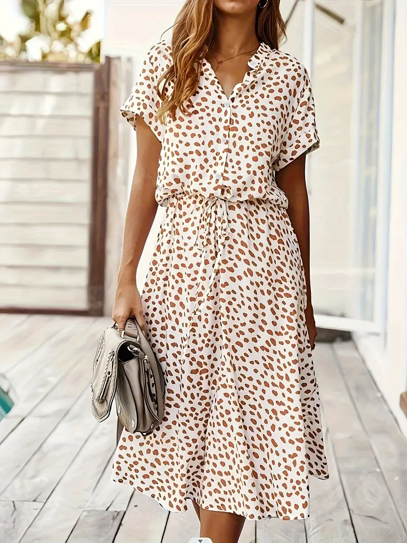 Summer Dress - Short Sleeve - Tie Waist - Midi Dress - Sundress-Grace Aura