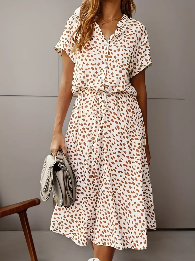 Summer Dress - Short Sleeve - Tie Waist - Midi Dress - Sundress-Grace Aura